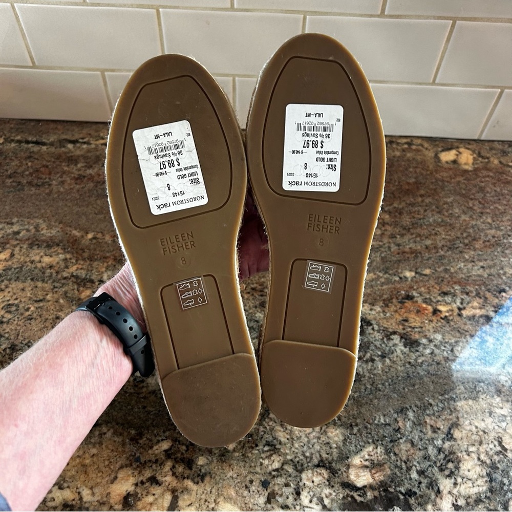 NEW $140~Eileen Fisher~LALA Gold Leather Ankle Strap Espadrille Flats~8/8.5 - Picture 11 of 11